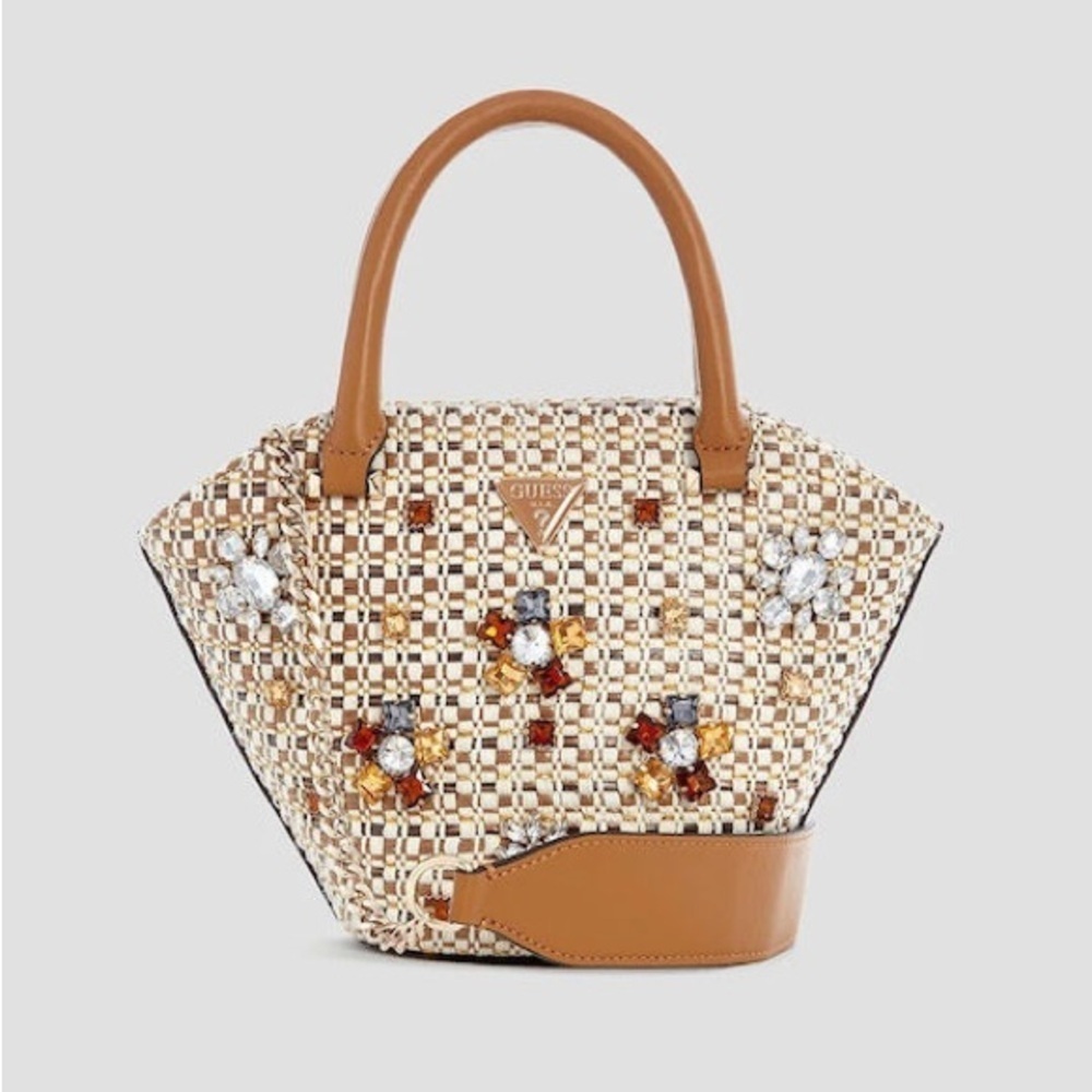 New Guess Brown and Cream Woven Satchel
